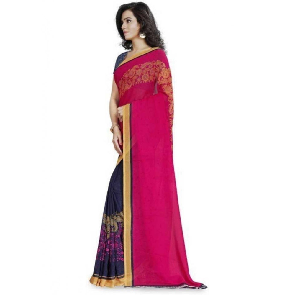 Clasymist Printed Faux Georgette Pink Color Saree