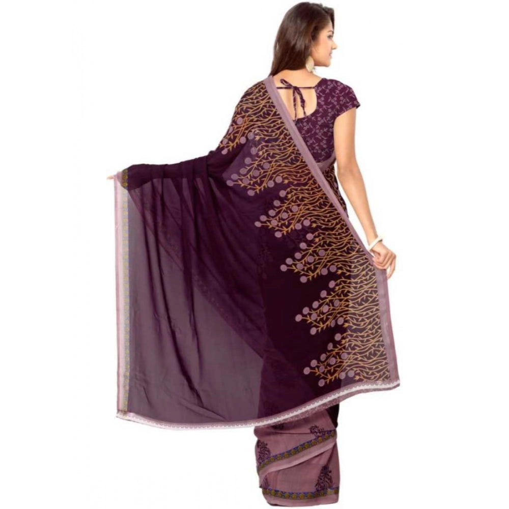 Clasymist Printed Faux Georgette Wine Color Saree