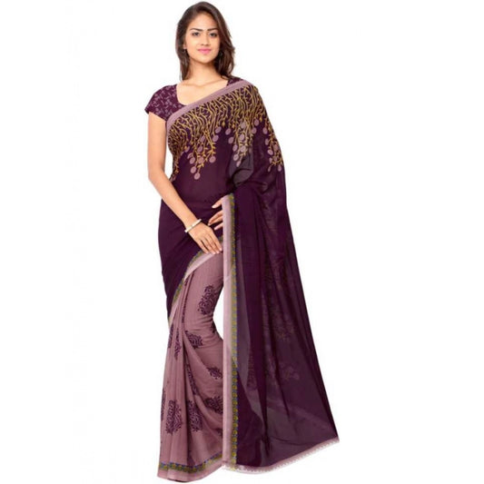 Clasymist Printed Faux Georgette Wine Color Saree