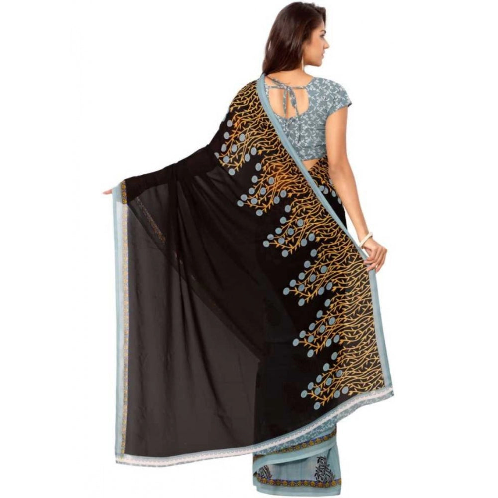 Clasymist Printed Faux Georgette Brown Color Saree