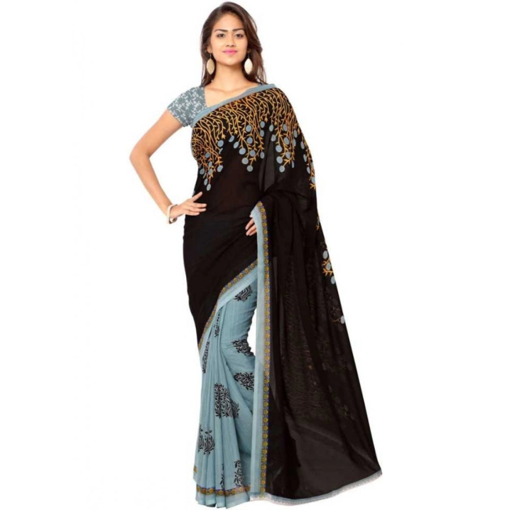 Clasymist Printed Faux Georgette Brown Color Saree