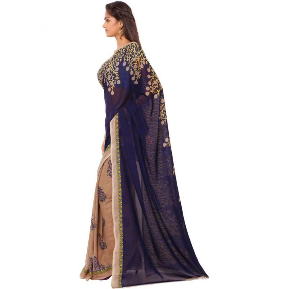 Clasymist Printed Faux Georgette Blue Color Saree