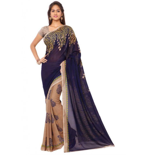 Clasymist Printed Faux Georgette Blue Color Saree