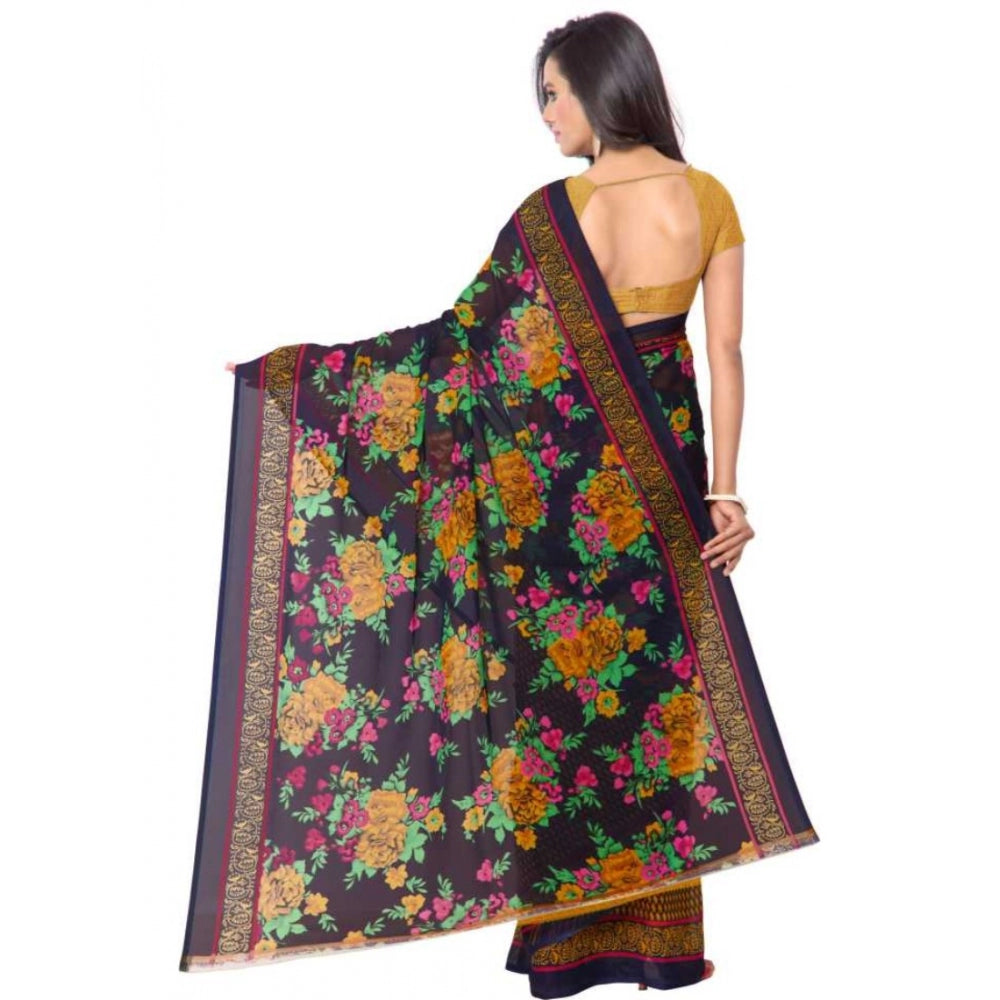 Clasymist Printed Faux Georgette Gold Color Saree