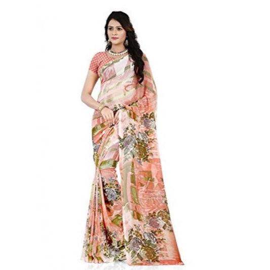 Clasymist Printed Faux Georgette Orange Color Saree