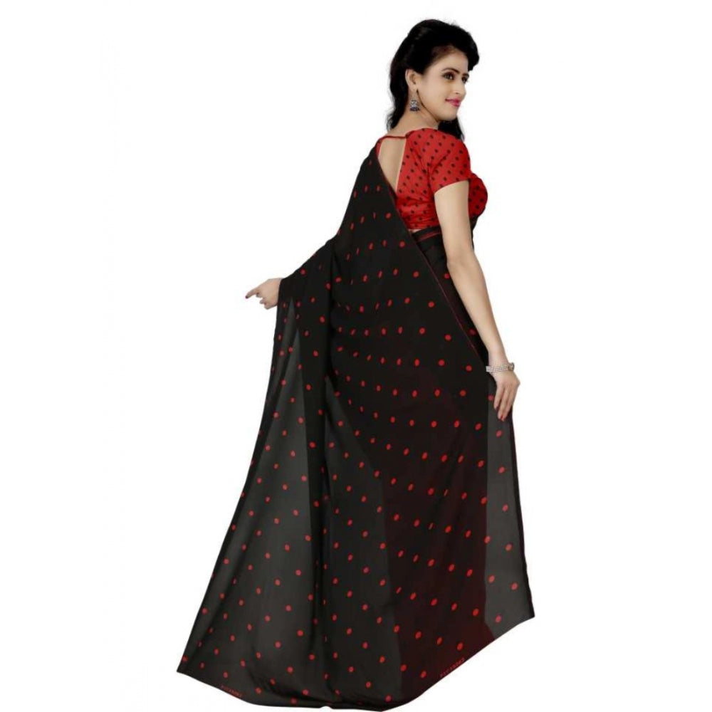 Clasymist Printed Faux Georgette Red black Color Saree