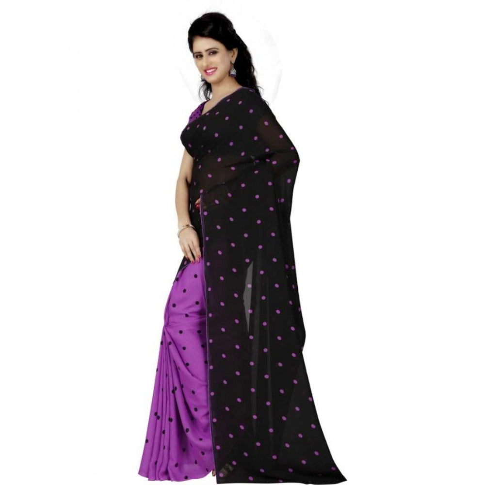 Clasymist Printed Faux Georgette Purple Color Saree