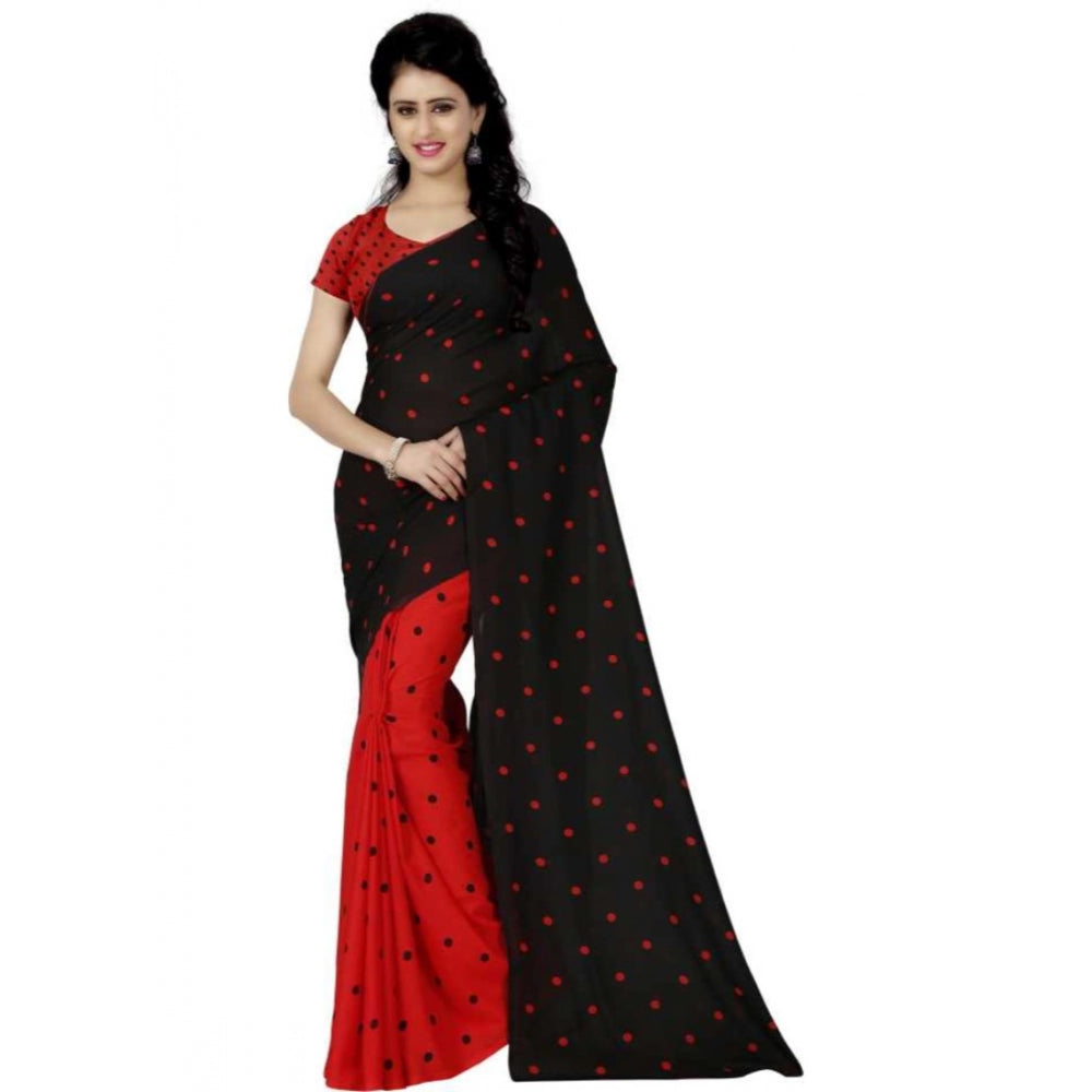 Clasymist Printed Faux Georgette Red black Color Saree