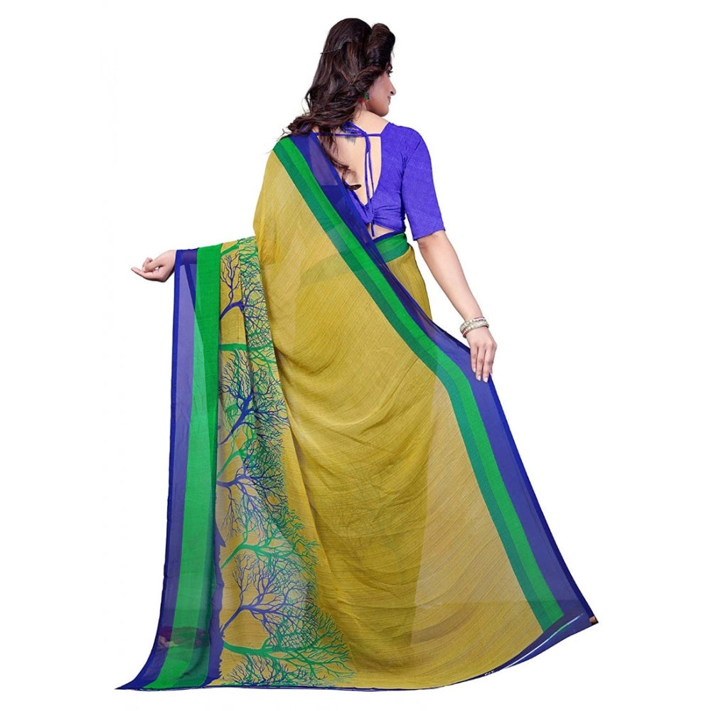 Clasymist Printed Faux Georgette Green Color Saree