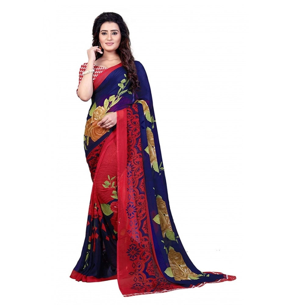 Clasymist Printed Faux Georgette Blue Color Saree