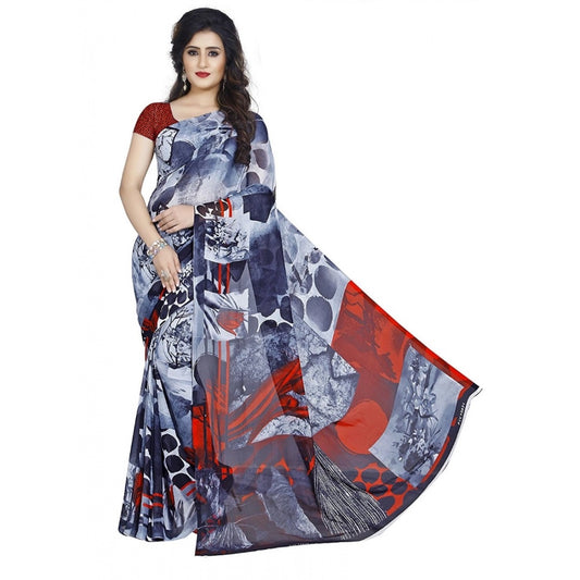 Clasymist Printed Faux Georgette Black Color Saree