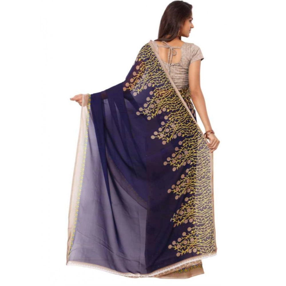 Clasymist Printed Faux Georgette Blue Color Saree