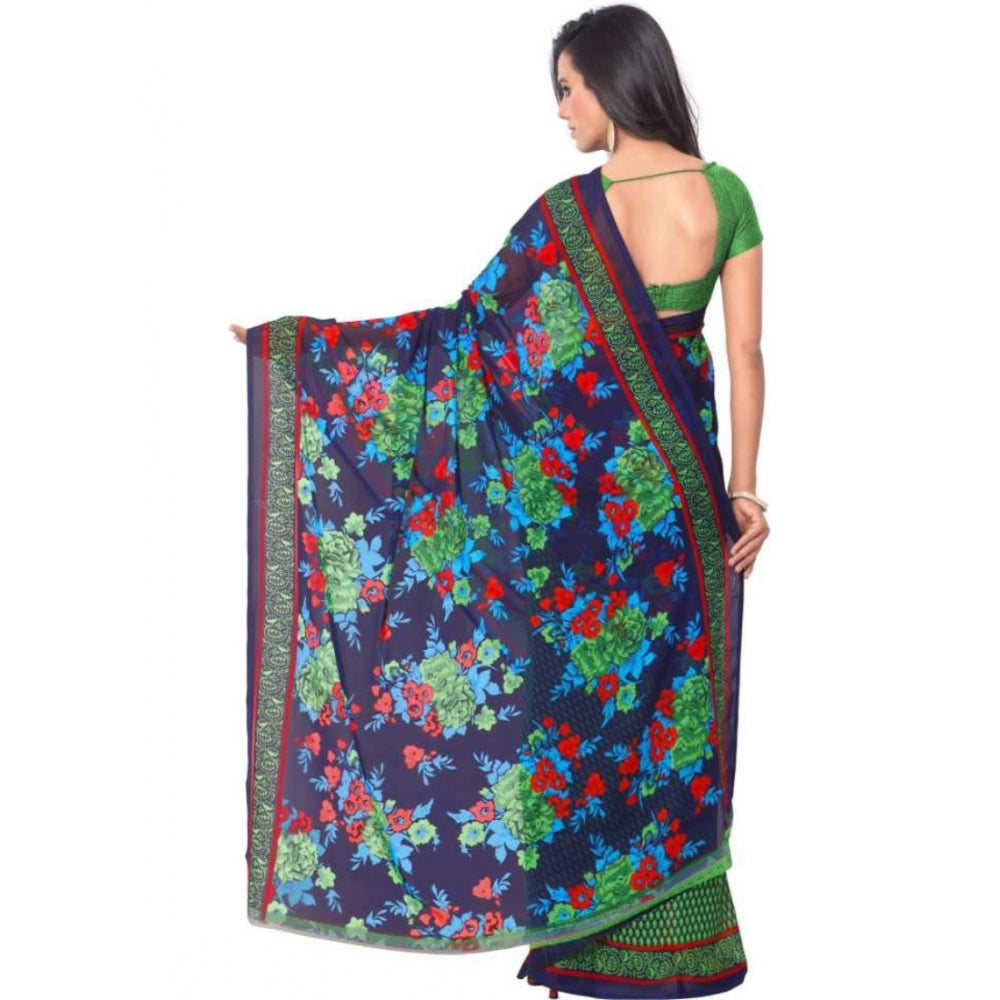 Clasymist Printed Faux Georgette Green Color Saree