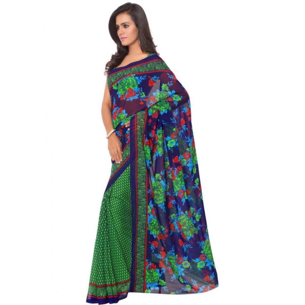 Clasymist Printed Faux Georgette Green Color Saree