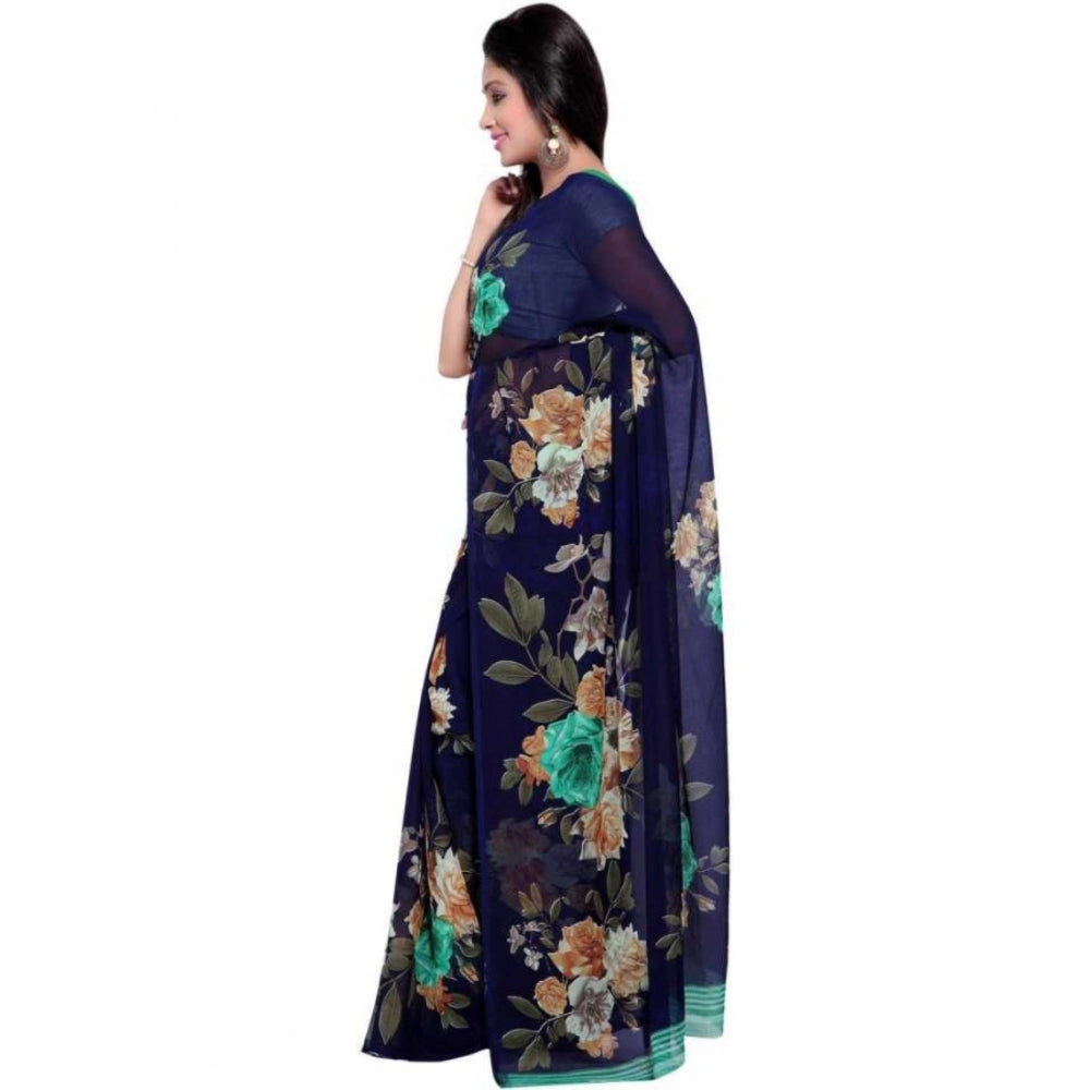 Clasymist Printed Faux Georgette Blue Color Saree