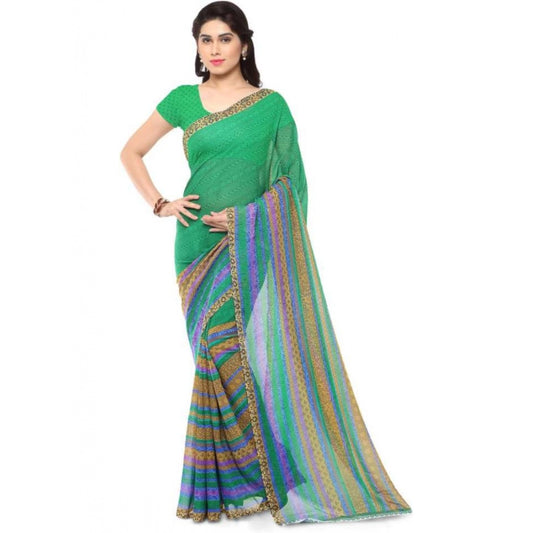 Clasymist Printed Faux Georgette Green Color Saree