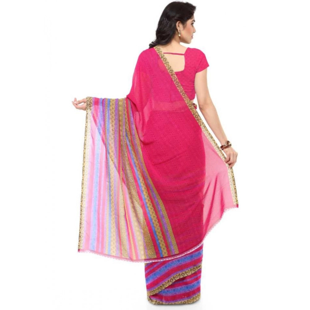 Clasymist Printed Faux Georgette Pink Color Saree