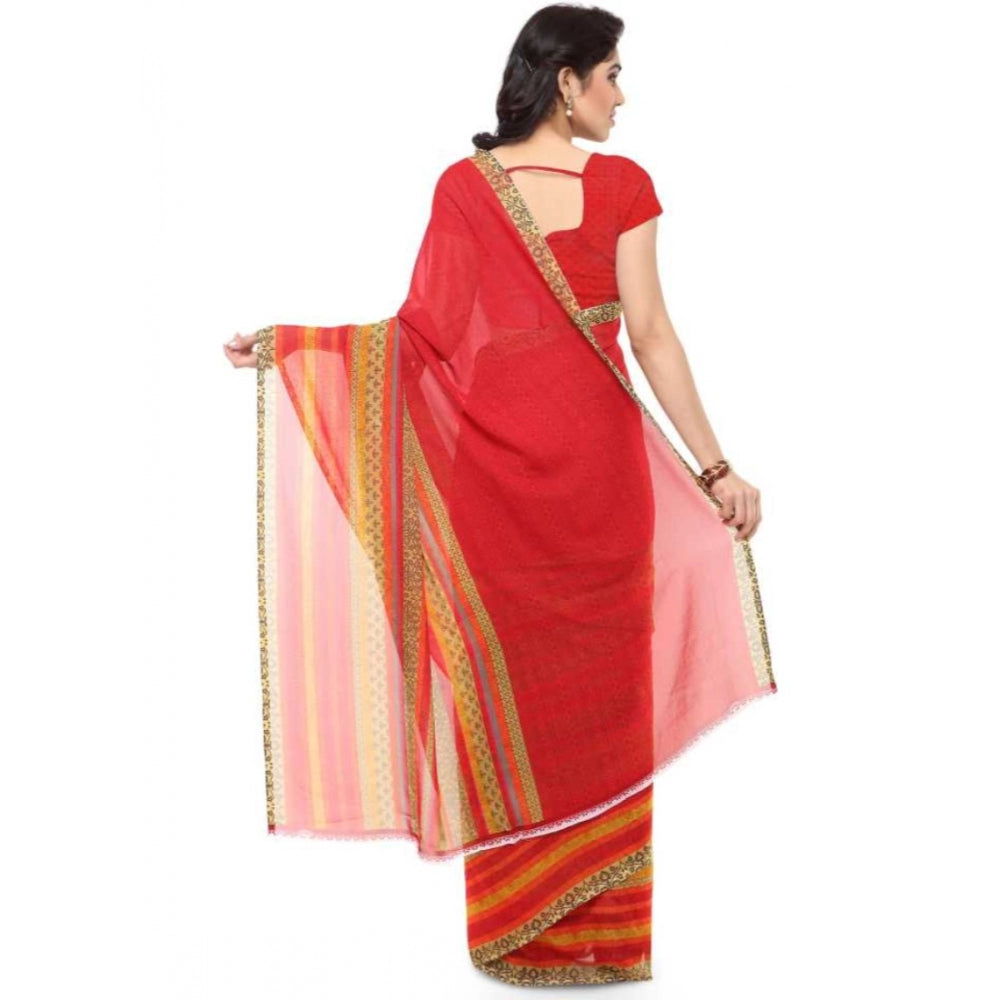 Clasymist Printed Faux Georgette Red Color Saree