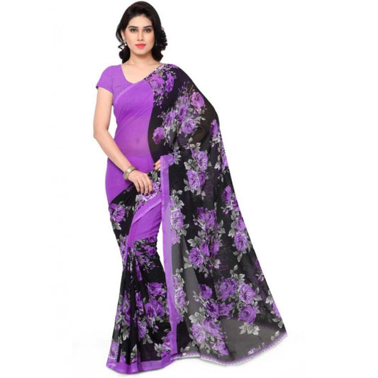 Clasymist Printed Faux Georgette Purple Color Saree