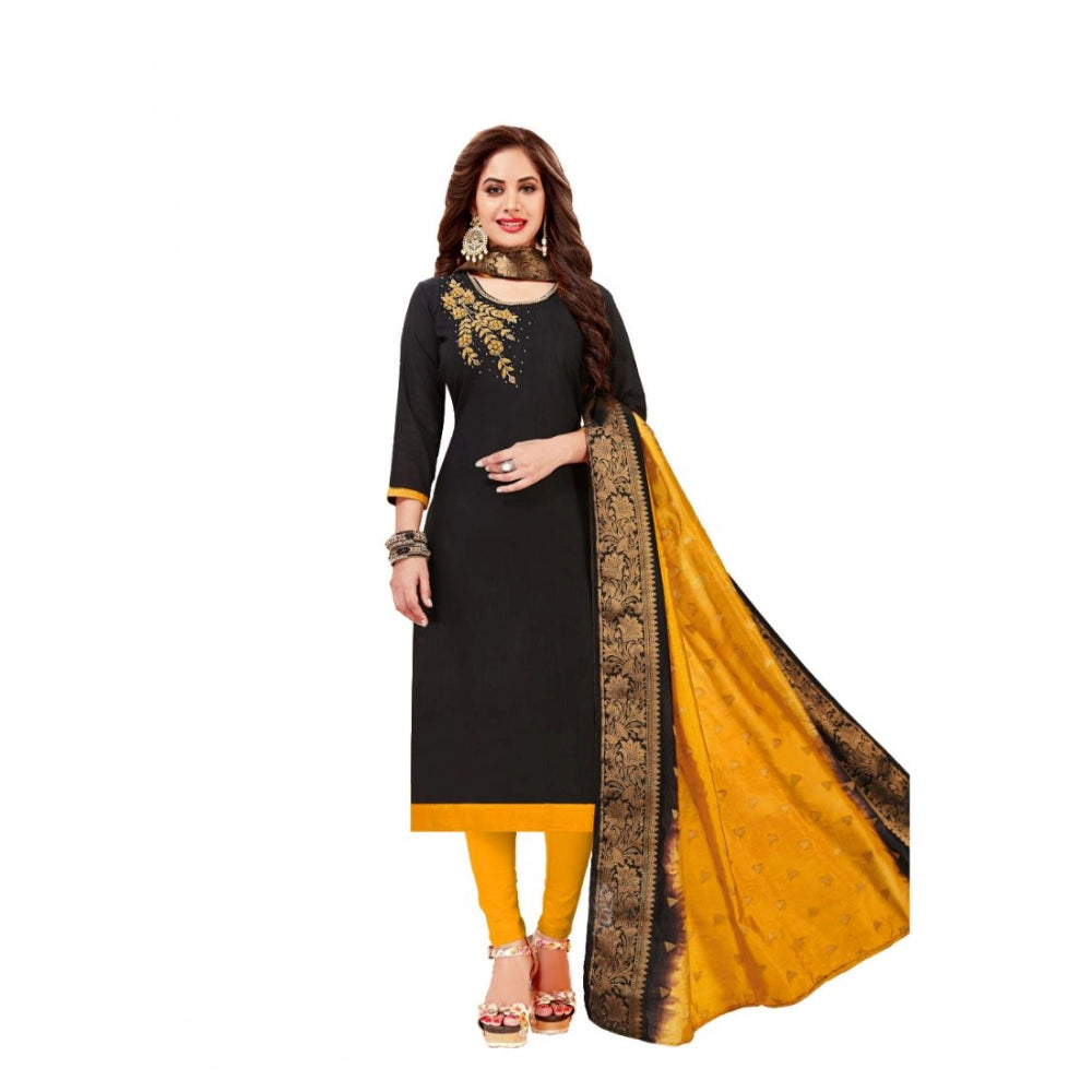 Clasymist Women's Slub Cotton Unstitched Salwar-Suit Material With Dupatta (Black, 2-2.5mtrs)