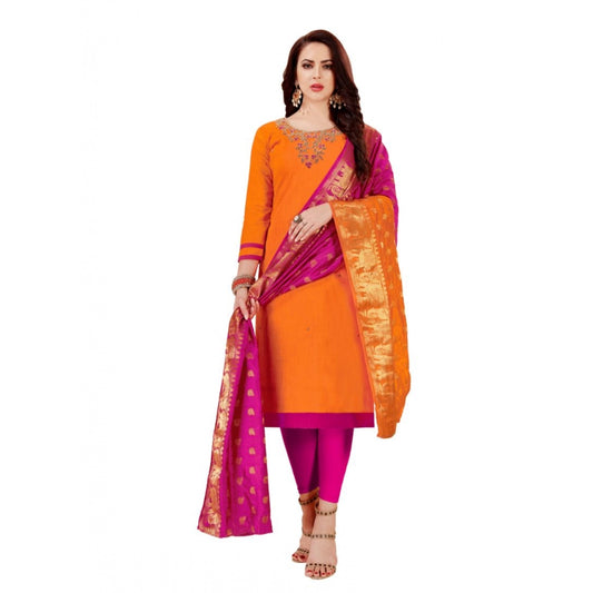 Clasymist Women's Slub Cotton Unstitched Salwar-Suit Material With Dupatta (Oranage, 2-2.5mtrs)