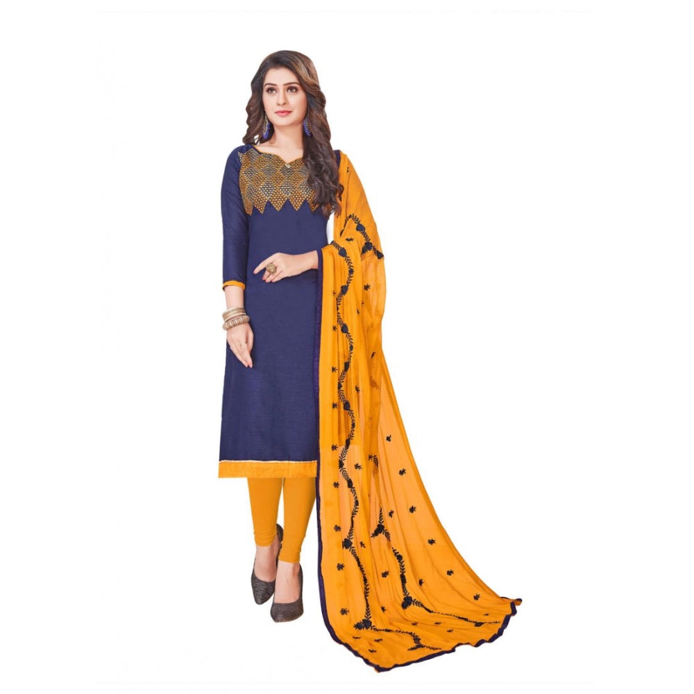 Clasymist Women's Slub Cotton Unstitched Salwar-Suit Material With Dupatta (Blue, 2-2.5mtrs)