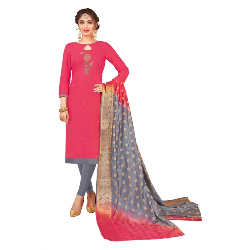 Clasymist Women's South Slub Cotton Unstitched Salwar-Suit Material With Dupatta (Pink, 2-2.5mtrs)