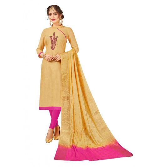 Clasymist Women's South Slub Cotton Unstitched Salwar-Suit Material With Dupatta (Sandel, 2-2.5mtrs)