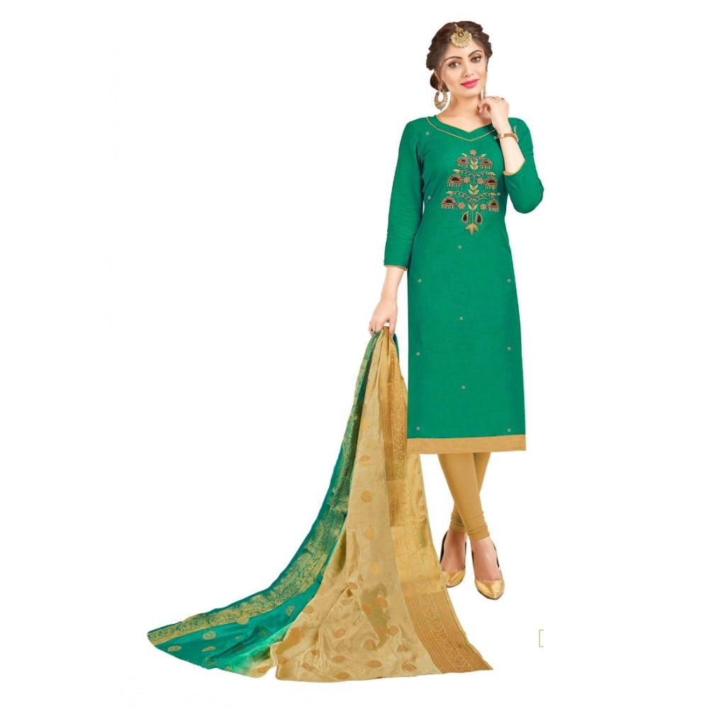 Clasymist Women's South Slub Cotton Unstitched Salwar-Suit Material With Dupatta (Green, 2-2.5mtrs)