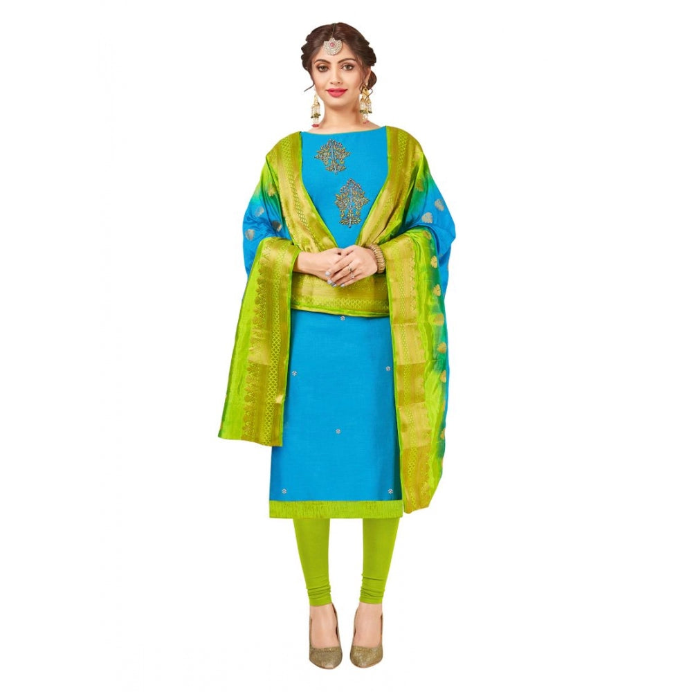 Clasymist Women's South Slub Cotton Unstitched Salwar-Suit Material With Dupatta (Sky Blue, 2-2.5mtrs)