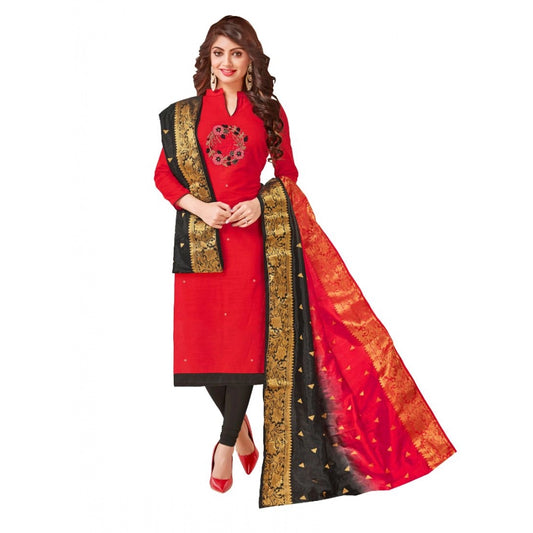 Clasymist Women's South Slub Cotton Unstitched Salwar-Suit Material With Dupatta (Red, 2-2.5mtrs)