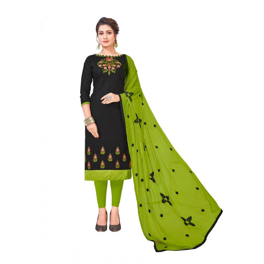 Clasymist Women's Slub Cotton Unstitched Salwar-Suit Material With Dupatta (Black, 2-2.5mtrs)