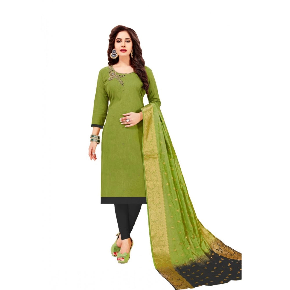 Clasymist Women's Slub Cotton Unstitched Salwar-Suit Material With Dupatta (Green, 2-2.5mtrs)