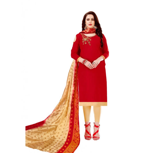 Clasymist Women's Slub Cotton Unstitched Salwar-Suit Material With Dupatta (Red, 2-2.5mtrs)