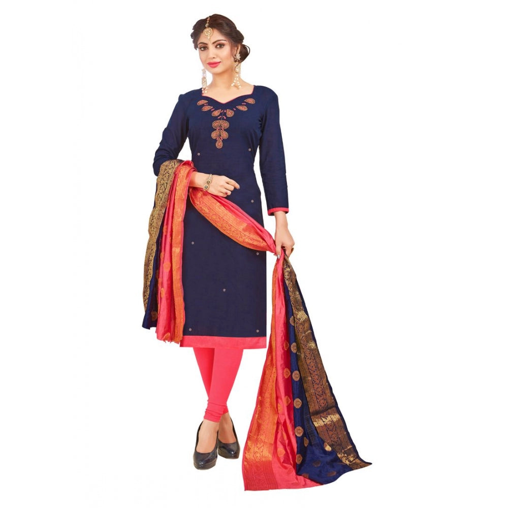 Clasymist Women's South Slub Cotton Unstitched Salwar-Suit Material With Dupatta (Navy Blue, 2-2.5mtrs)