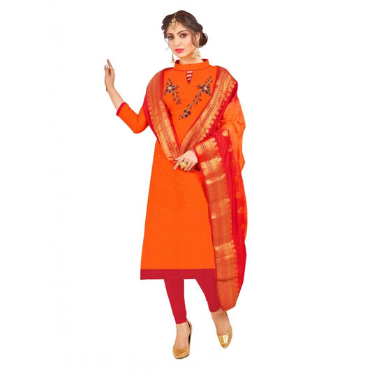 Clasymist Women's South Slub Cotton Unstitched Salwar-Suit Material With Dupatta (Oranage, 2-2.5mtrs)