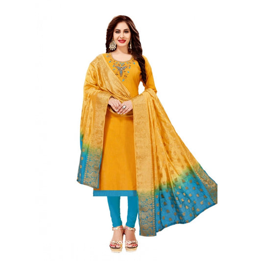 Clasymist Women's Slub Cotton Unstitched Salwar-Suit Material With Dupatta (Yellow, 2-2.5mtrs)