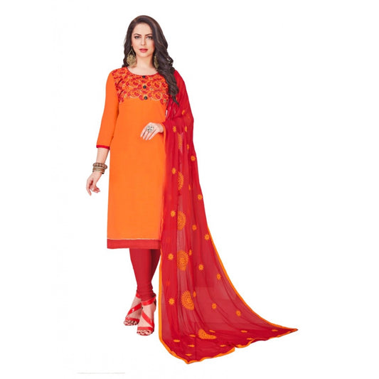 Clasymist Women's Slub Cotton Unstitched Salwar-Suit Material With Dupatta (Oranage, 2-2.5mtrs)