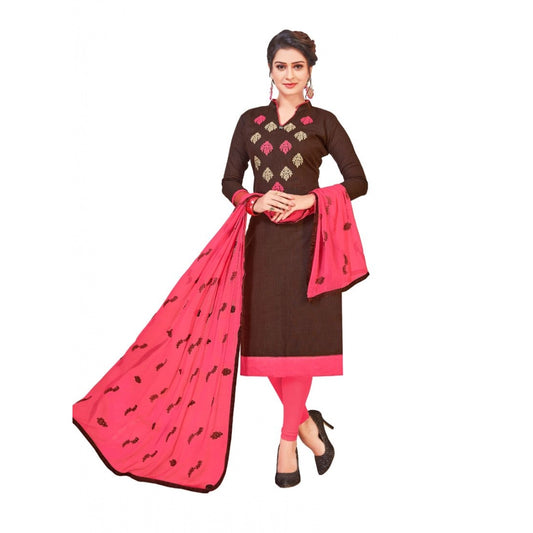 Clasymist Women's Slub Cotton Unstitched Salwar-Suit Material With Dupatta (Brown, 2-2.5mtrs)