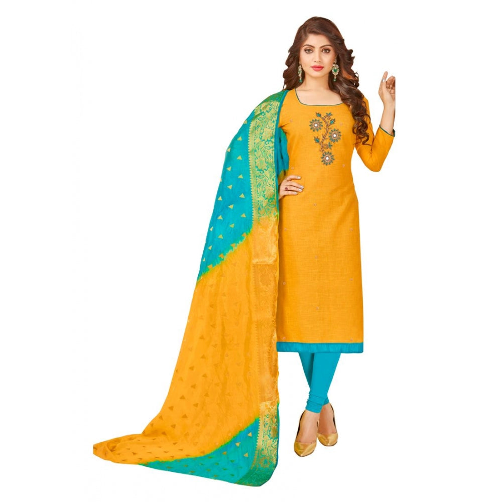 Clasymist Women's South Slub Cotton Unstitched Salwar-Suit Material With Dupatta (Yellow, 2-2.5mtrs)