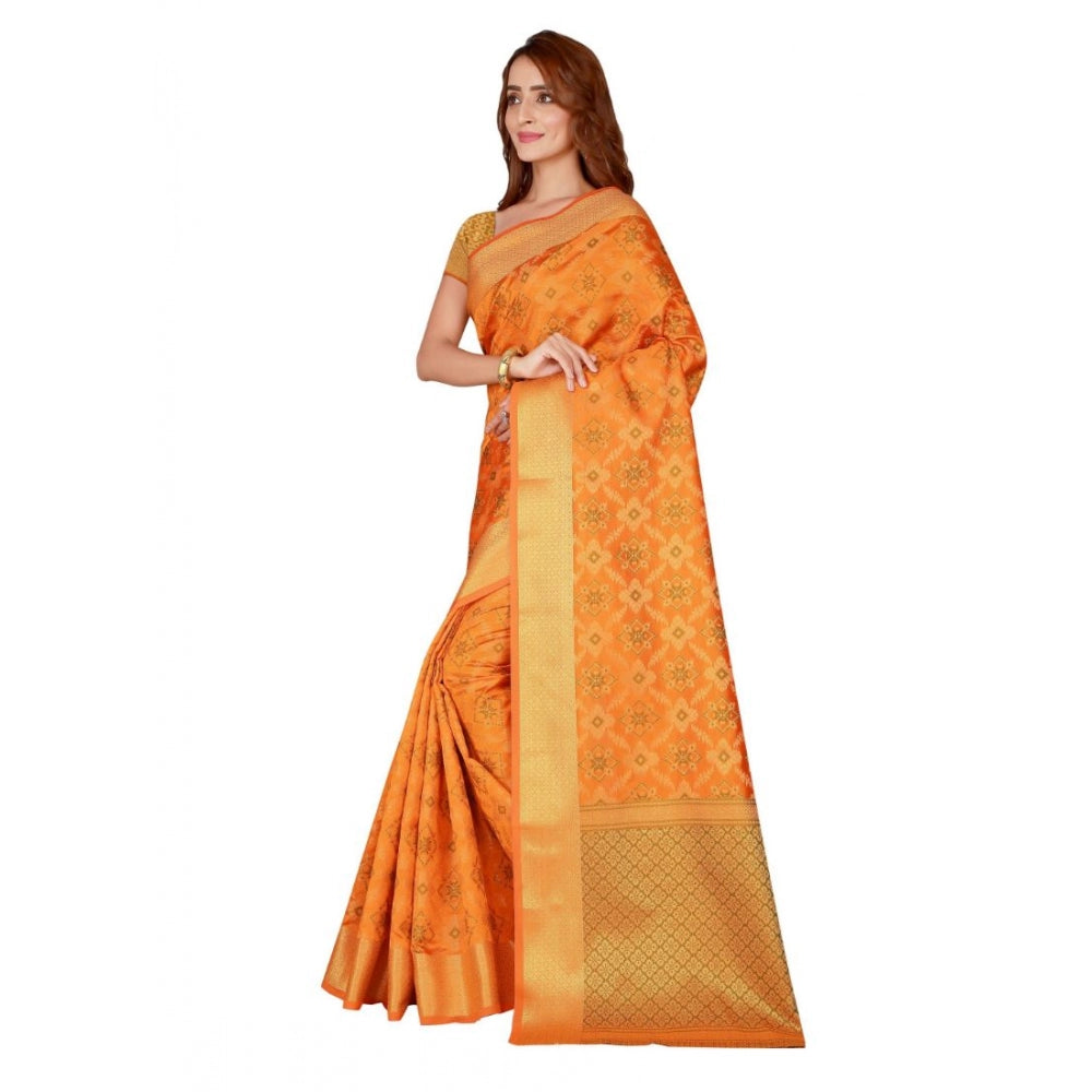 Clasymist Women's Kanjivaram Silk Saree with Blouse (Yellow, 5-6 Mtrs)