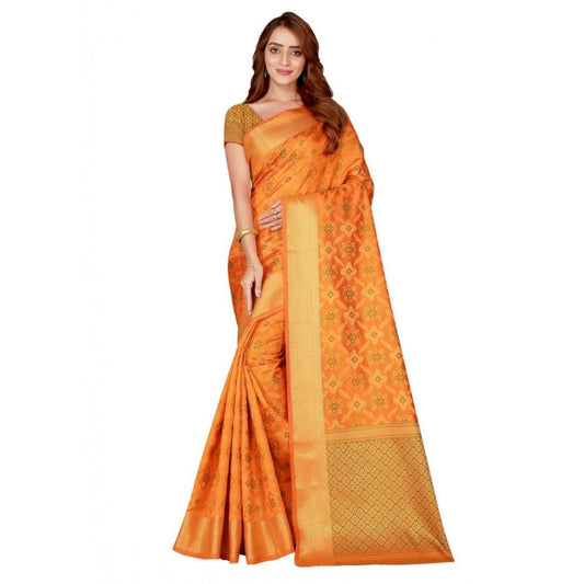 Clasymist Women's Kanjivaram Silk Saree with Blouse (Yellow, 5-6 Mtrs)