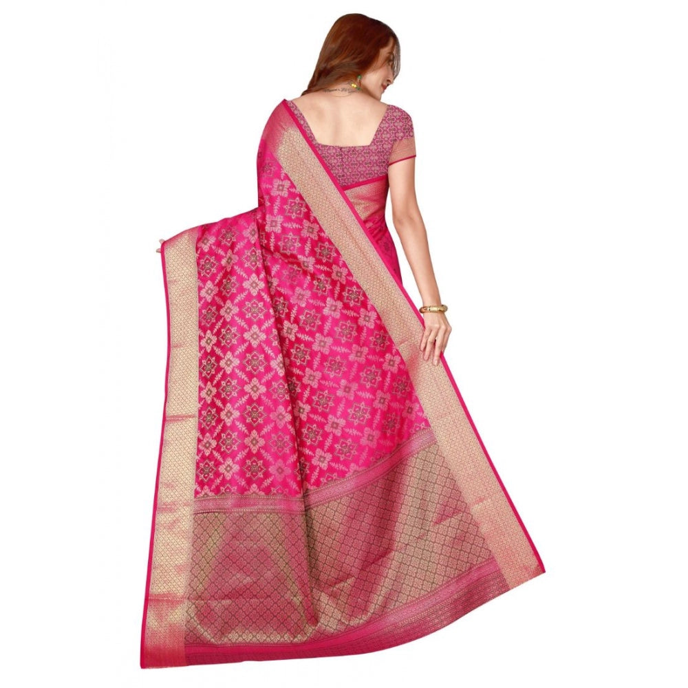 Clasymist Women's Kanjivaram Silk Saree with Blouse (Pink, 5-6 Mtrs)