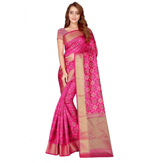 Clasymist Women's Kanjivaram Silk Saree with Blouse (Pink, 5-6 Mtrs)