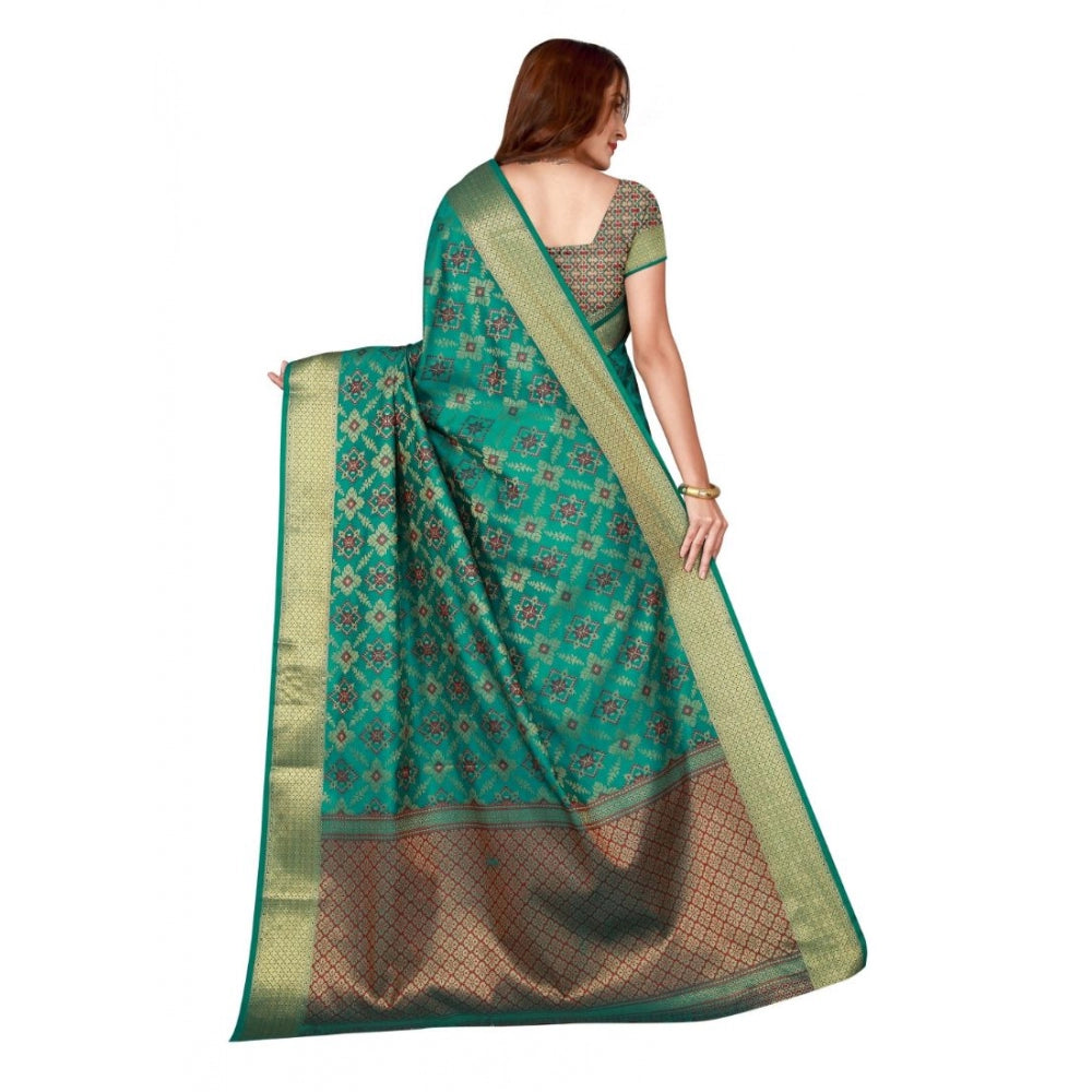 Clasymist Women's Kanjivaram Silk Saree with Blouse (Green, 5-6 Mtrs)