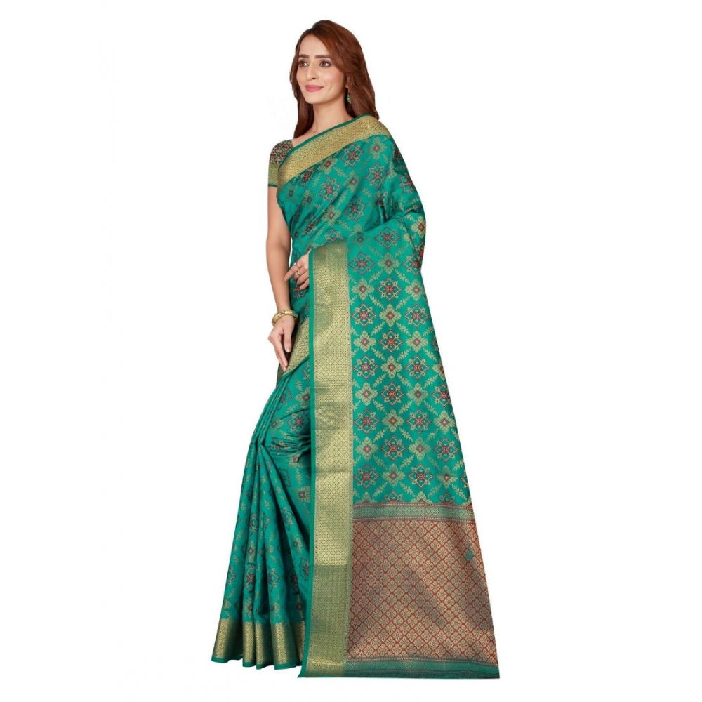 Clasymist Women's Kanjivaram Silk Saree with Blouse (Green, 5-6 Mtrs)