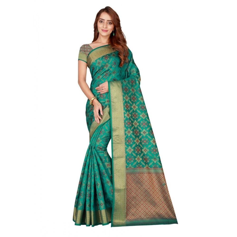 Clasymist Women's Kanjivaram Silk Saree with Blouse (Green, 5-6 Mtrs)