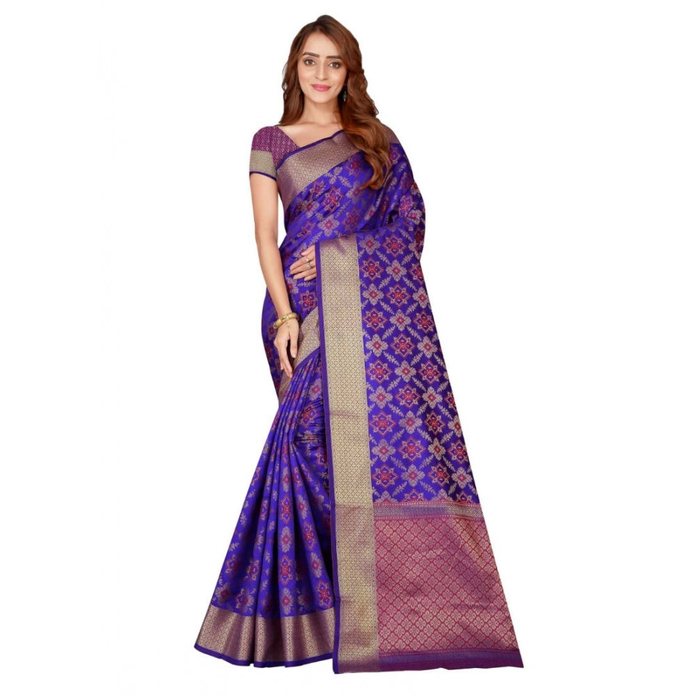 Clasymist Women's Kanjivaram Silk Saree with Blouse (Blue, 5-6 Mtrs)