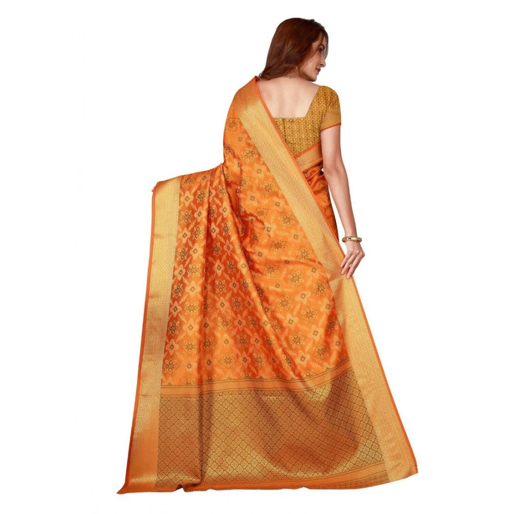 Clasymist Women's Kanjivaram Silk Saree with Blouse (Yellow, 5-6 Mtrs)