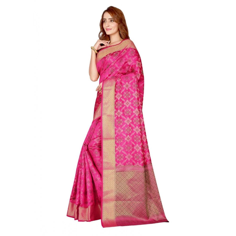 Clasymist Women's Kanjivaram Silk Saree with Blouse (Pink, 5-6 Mtrs)